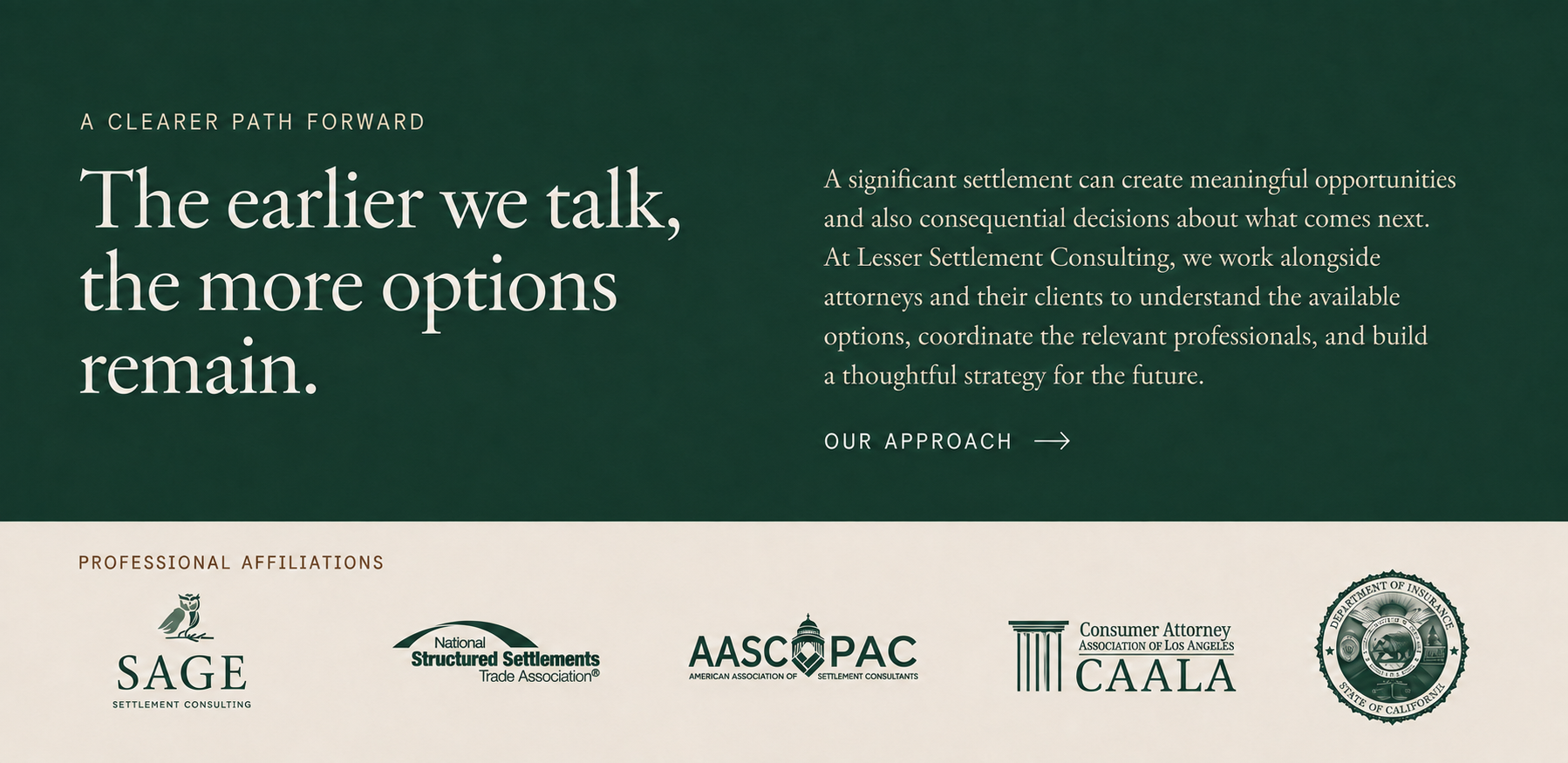 The earlier we talk, the more options remain. Professional affiliations.